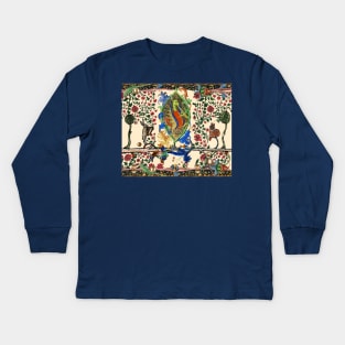 WEIRD MEDIEVAL BESTIARY MAKING MUSIC, Dragon Playing Flute ,Harpist Rabbit,Snail Cat Kids Long Sleeve T-Shirt